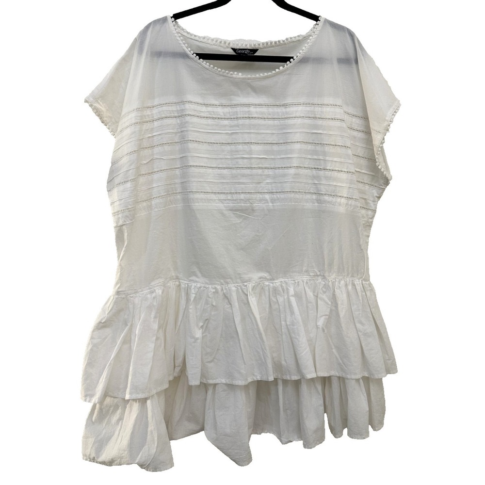 George Plus Womans Tiered Ruffle Pom Pom Trim Top Size 2X Coquette Feminine Work
